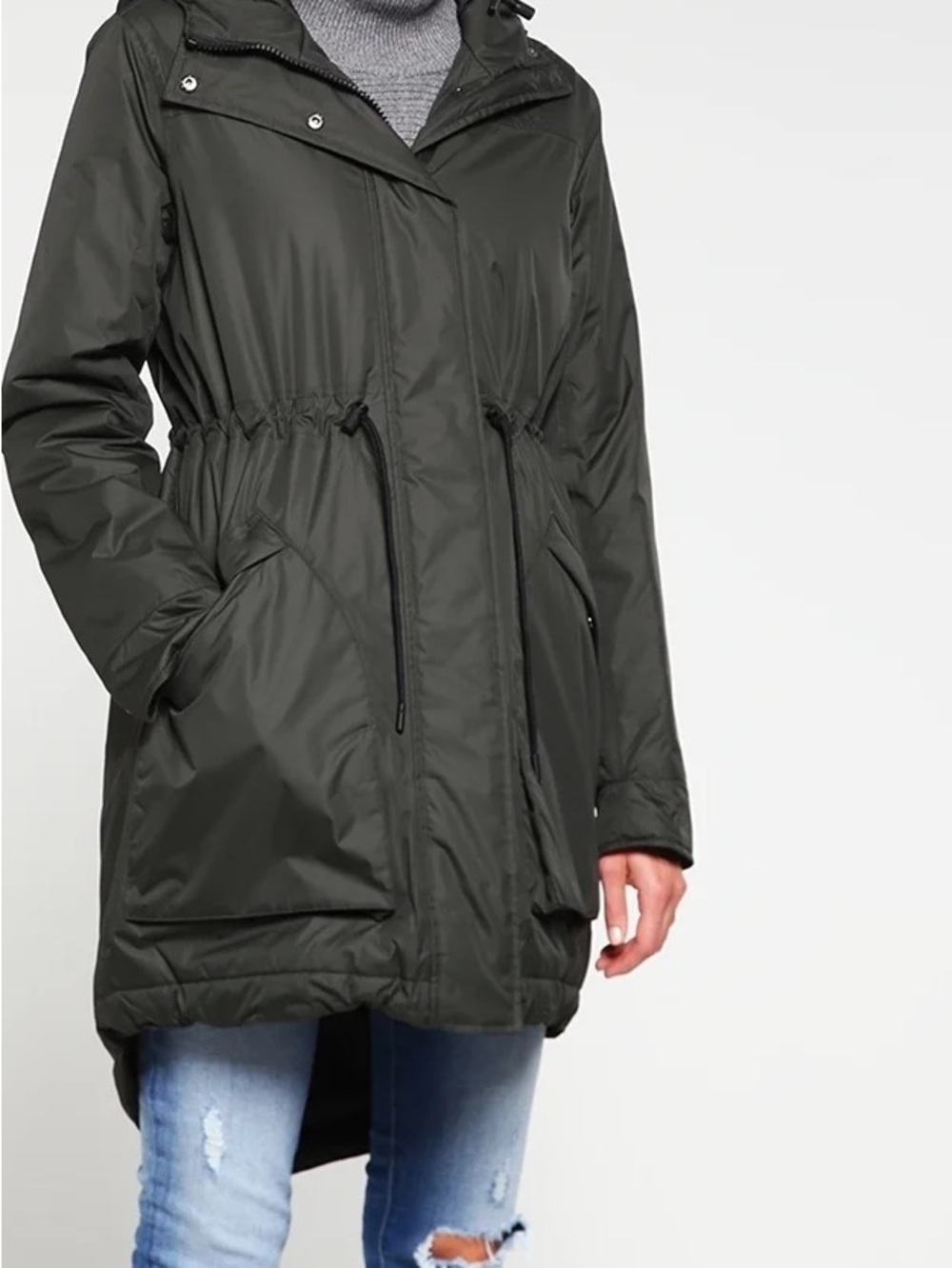Hunter Dark Gray/Black Insulated Hooded Parka Drawstring Waist Size US 10